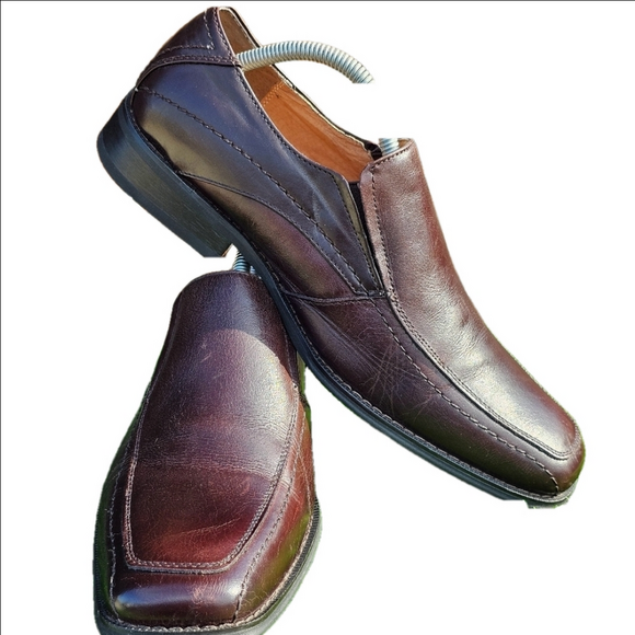 Abboud Mahogany Brown Leather Moc Toe Slip-on Dress Shoe,...